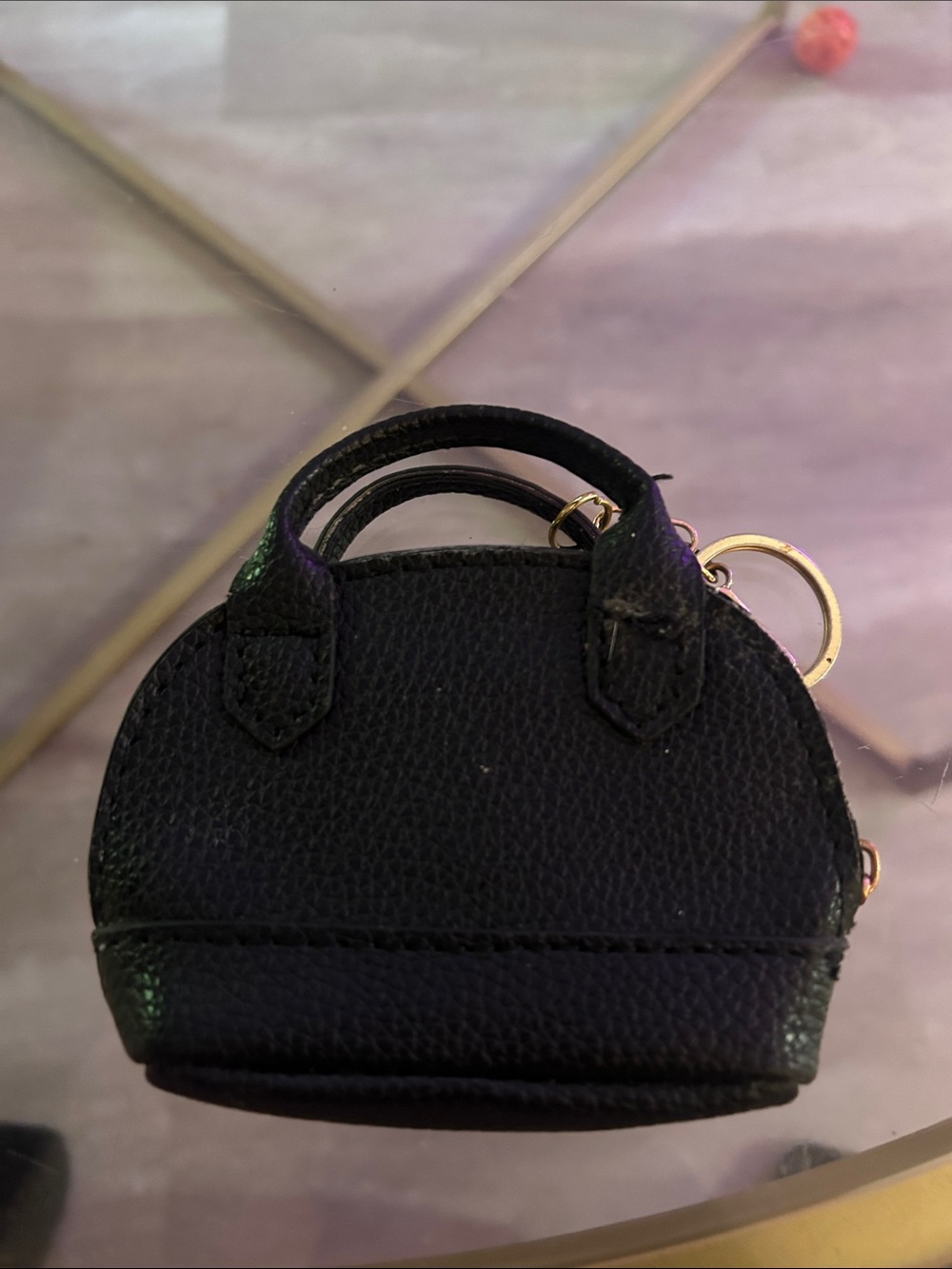 Black Mini Dome Satchel Handbag gold hardware keychain - Picture 3 of 4